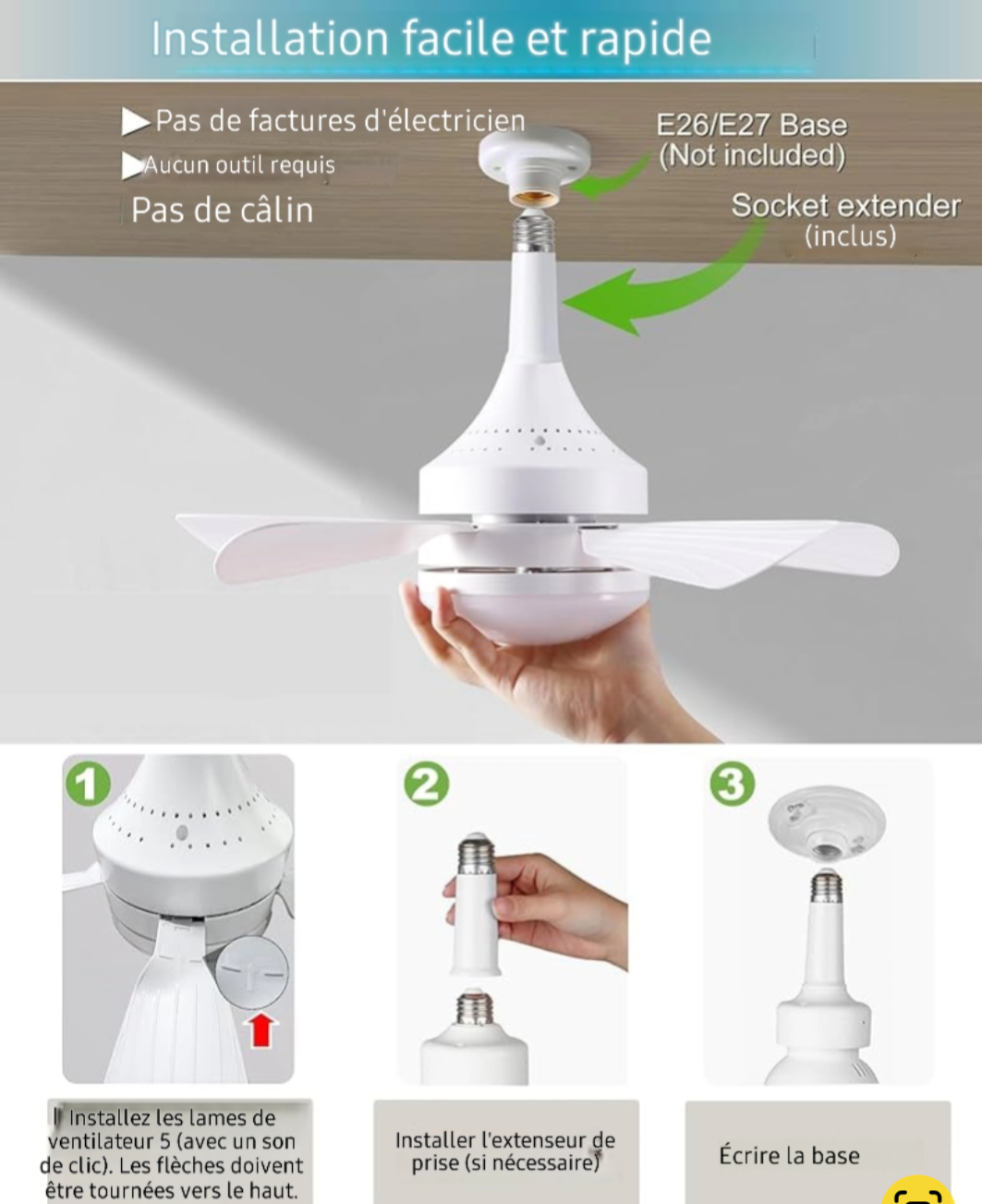 Ventilateur de plafond avec lumière intégrée télécommandée