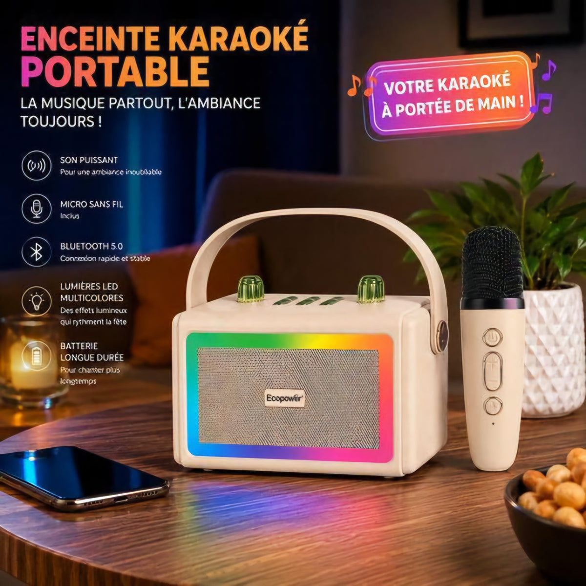 Enceinte karaoké bluetooth portable avec microphone