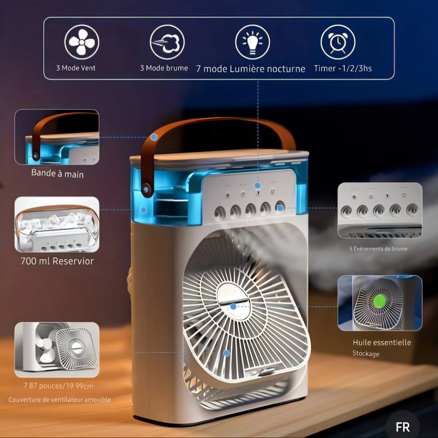 Mini-climatiseur portable avec LED